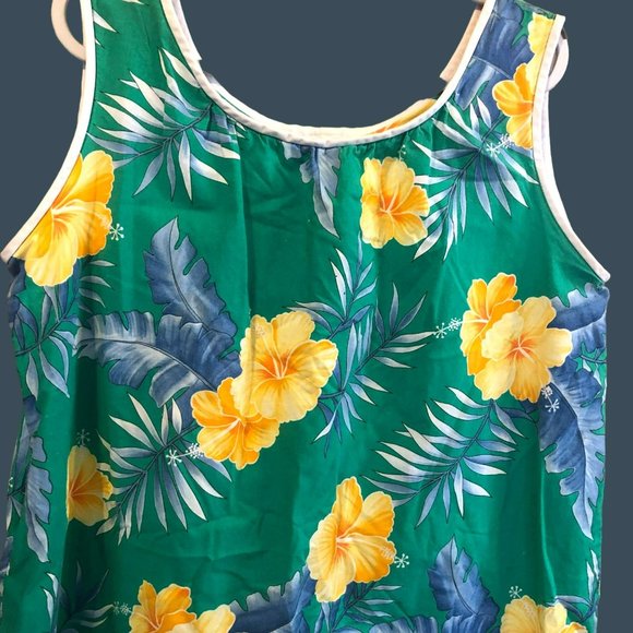 Paradise Hawaii Womens L Cotton MuMu Vtg Sleeveless Pocket Green - Picture 2 of 7